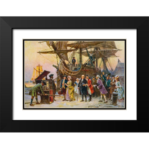 Franklins Return to Philadelphia-1785 Black Modern Wood Framed Art Print with Double Matting by Ferris, Jean Leon Gerome