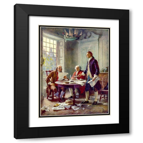 Writing the Declaration of Independence-1776 Black Modern Wood Framed Art Print with Double Matting by Ferris, Jean Leon Gerome
