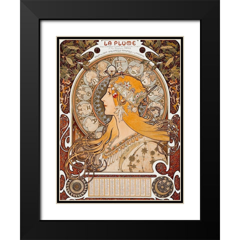 Zodiaque or La Plume Black Modern Wood Framed Art Print with Double Matting by Mucha, Alphonse