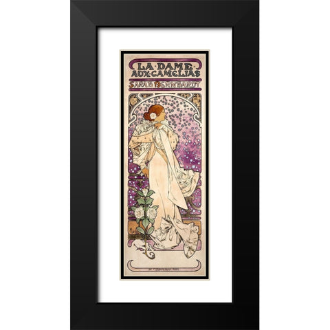 La dame-aux camelias-Sarah Bernhardt Black Modern Wood Framed Art Print with Double Matting by Mucha, Alphonse