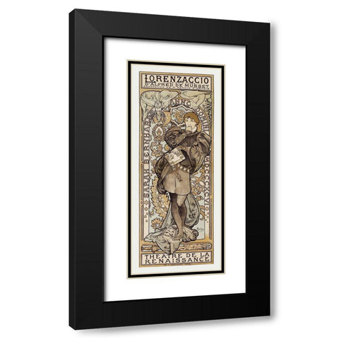 Theatre de La Renaissance Black Modern Wood Framed Art Print with Double Matting by Mucha, Alphonse