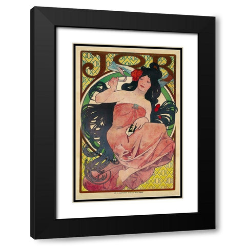 Job 1894 Black Modern Wood Framed Art Print with Double Matting by Mucha, Alphonse