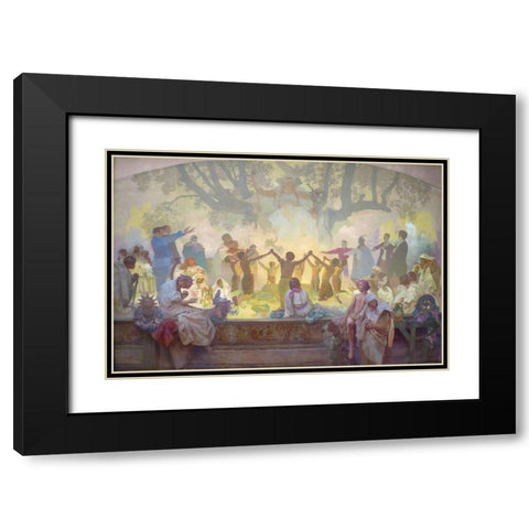 The Oath of Omladina Under the Slavic Linden Tree Black Modern Wood Framed Art Print with Double Matting by Mucha, Alphonse