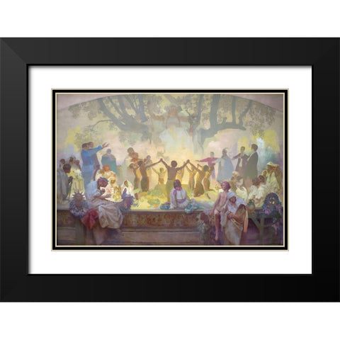 The Oath of Omladina Under the Slavic Linden Tree Black Modern Wood Framed Art Print with Double Matting by Mucha, Alphonse