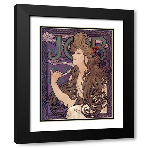 Advertisement for Job cigarettes Black Modern Wood Framed Art Print with Double Matting by Mucha, Alphonse