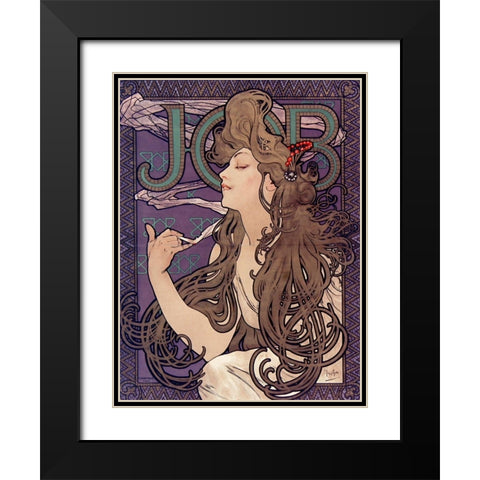 Advertisement for Job cigarettes Black Modern Wood Framed Art Print with Double Matting by Mucha, Alphonse