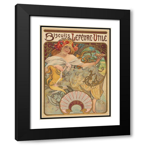 Biscuits Lefèvre-Utile Black Modern Wood Framed Art Print with Double Matting by Mucha, Alphonse