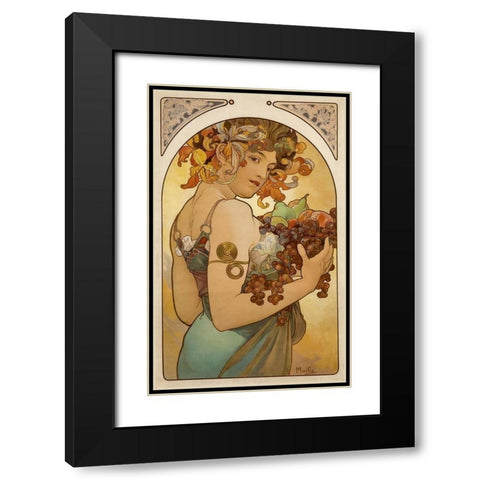 Fruit Black Modern Wood Framed Art Print with Double Matting by Mucha, Alphonse