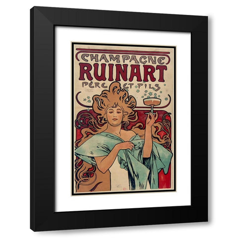 Champagne Ruinart Black Modern Wood Framed Art Print with Double Matting by Mucha, Alphonse