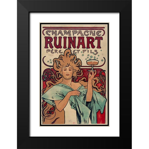 Champagne Ruinart Black Modern Wood Framed Art Print with Double Matting by Mucha, Alphonse