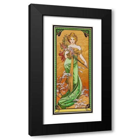 Spring Black Modern Wood Framed Art Print with Double Matting by Mucha, Alphonse