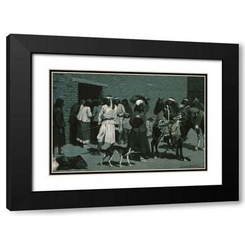 Pueblo Indian Village Black Modern Wood Framed Art Print with Double Matting by Remington, Frederic
