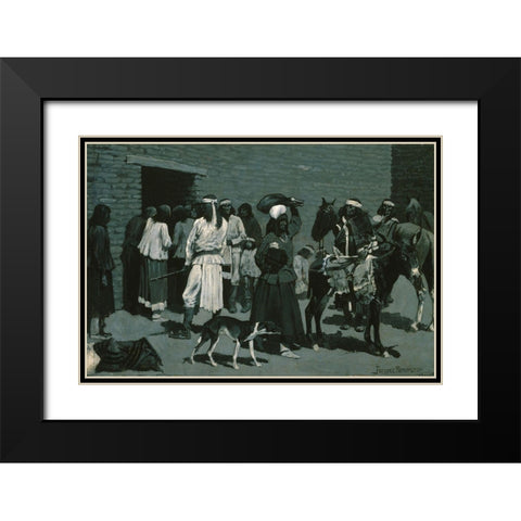 Pueblo Indian Village Black Modern Wood Framed Art Print with Double Matting by Remington, Frederic