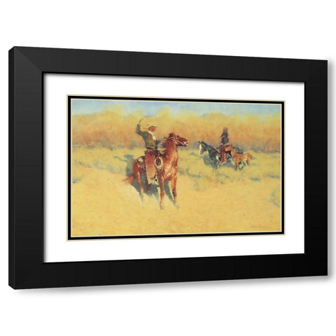 The Long-Horn Cattle Sign-1908 Black Modern Wood Framed Art Print with Double Matting by Remington, Frederic