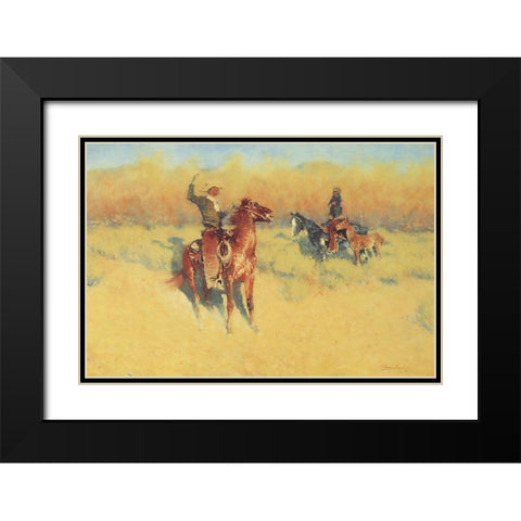 The Long-Horn Cattle Sign-1908 Black Modern Wood Framed Art Print with Double Matting by Remington, Frederic
