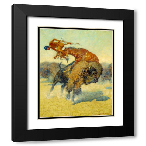 An Episode of the Buffalo Hunt Black Modern Wood Framed Art Print with Double Matting by Remington, Frederic