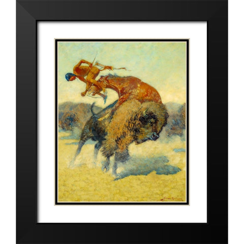 An Episode of the Buffalo Hunt Black Modern Wood Framed Art Print with Double Matting by Remington, Frederic