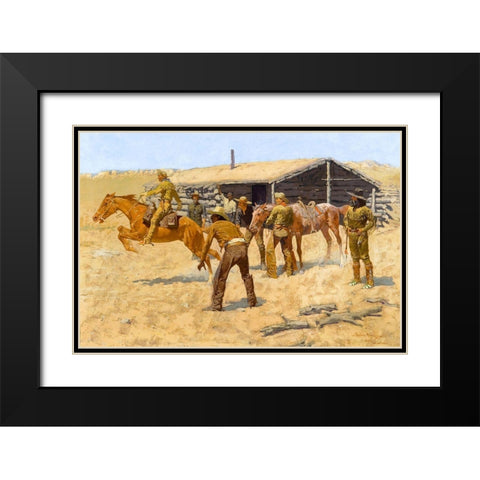 The coming and going of the pony express Black Modern Wood Framed Art Print with Double Matting by Remington, Frederic