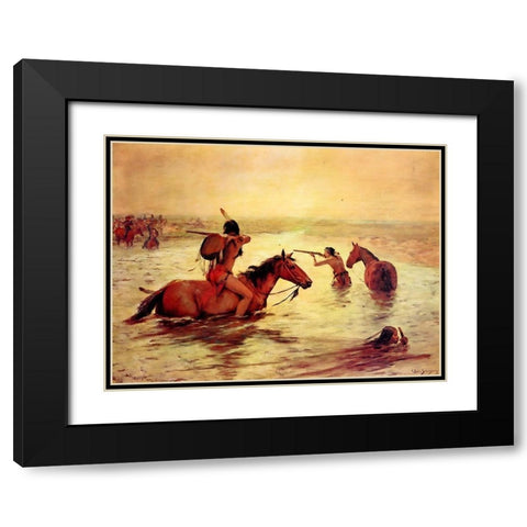 In Retreat Across a Stream Black Modern Wood Framed Art Print with Double Matting by Shreyvogel, Charles