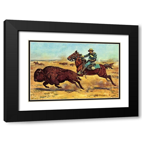 U.S. Cavalry Hunting Buffalo Black Modern Wood Framed Art Print with Double Matting by Shreyvogel, Charles