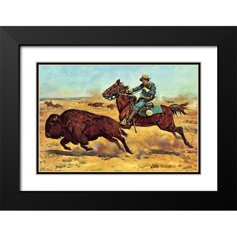 U.S. Cavalry Hunting Buffalo Black Modern Wood Framed Art Print with Double Matting by Shreyvogel, Charles