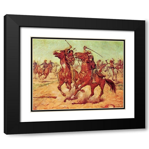 The Duel - Tomahawk and Sabre Black Modern Wood Framed Art Print with Double Matting by Shreyvogel, Charles