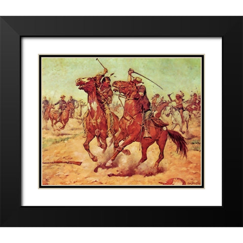 The Duel - Tomahawk and Sabre Black Modern Wood Framed Art Print with Double Matting by Shreyvogel, Charles