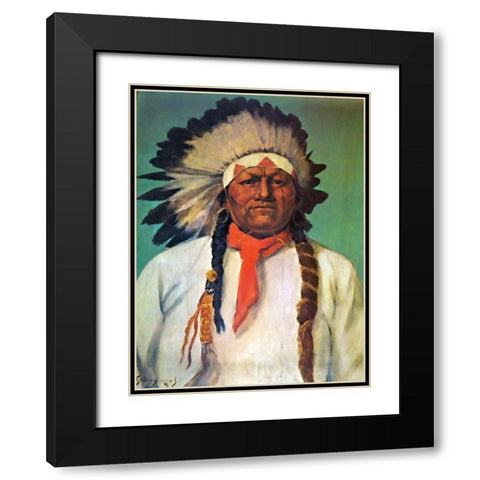 Indian Chief White Eagle Black Modern Wood Framed Art Print with Double Matting by Shreyvogel, Charles