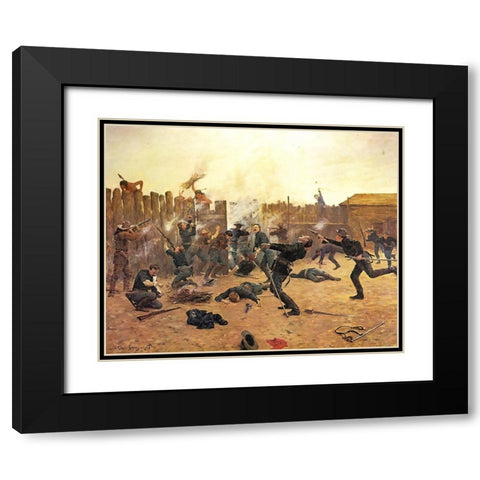Defending the Stockade Black Modern Wood Framed Art Print with Double Matting by Shreyvogel, Charles