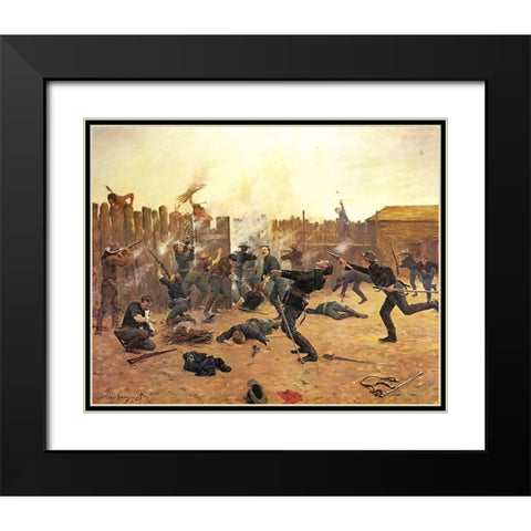 Defending the Stockade Black Modern Wood Framed Art Print with Double Matting by Shreyvogel, Charles