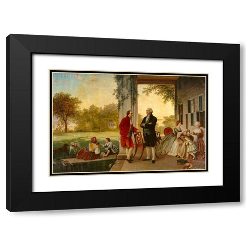 Washington and Lafayette at Mount Vernon-1784 Black Modern Wood Framed Art Print with Double Matting by Rossiter and Mignot