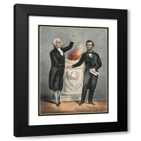Washington and Lincoln Black Modern Wood Framed Art Print with Double Matting by Currier and Ives