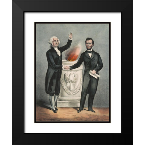 Washington and Lincoln Black Modern Wood Framed Art Print with Double Matting by Currier and Ives
