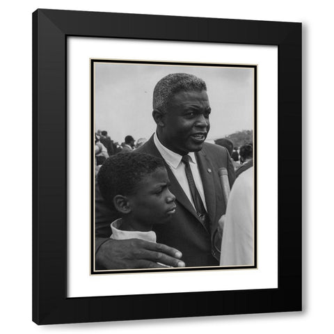 Former National Baseball League player-Jackie Robinson with his son Black Modern Wood Framed Art Print with Double Matting by U.S. Archives