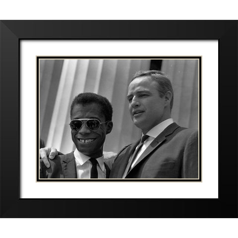 Author James Baldwin and actor Marlon Brando Black Modern Wood Framed Art Print with Double Matting by U.S. Archives