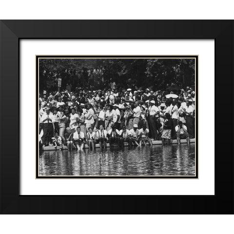 Civil Rights March on Washington-D.C. Marchers at the Reflecting Pool Black Modern Wood Framed Art Print with Double Matting by U.S. Archives