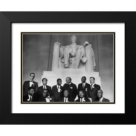 Civil Rights March on Washington-D.C. Leaders of the march in front of the statue of Abraham Lincoln Black Modern Wood Framed Art Print with Double Matting by U.S. Archives