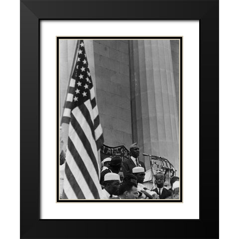 Civil Rights March on Washington-D.C. Roy Wilkins Speaking Black Modern Wood Framed Art Print with Double Matting by U.S. Archives