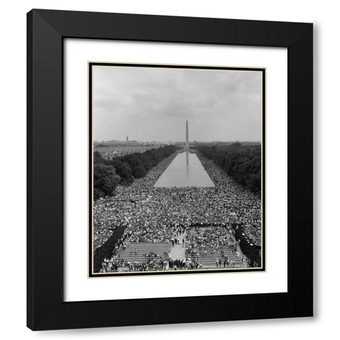 Civil Rights March on Washington-D.C. Aerial view of the crowd assembling Black Modern Wood Framed Art Print with Double Matting by U.S. Archives