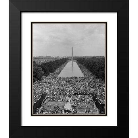 Civil Rights March on Washington-D.C. Aerial view of the crowd assembling Black Modern Wood Framed Art Print with Double Matting by U.S. Archives