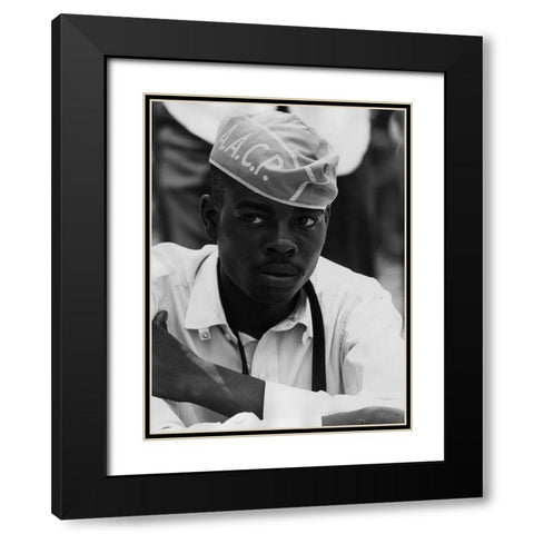 Civil Rights March on Washington-D.C. Man Wearing AACP Hat Black Modern Wood Framed Art Print with Double Matting by U.S. Archives