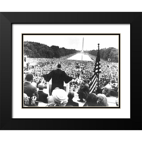 Dr. Martin Luther King Jr. addressing the crowd during the 1957 Prayer Pilgrimage for Freedom Black Modern Wood Framed Art Print with Double Matting by U.S. Archives