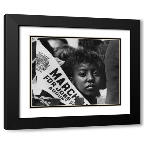 Young Woman at the Civil Rights March on Washington-D.C. with a Banner Black Modern Wood Framed Art Print with Double Matting by U.S. Archives