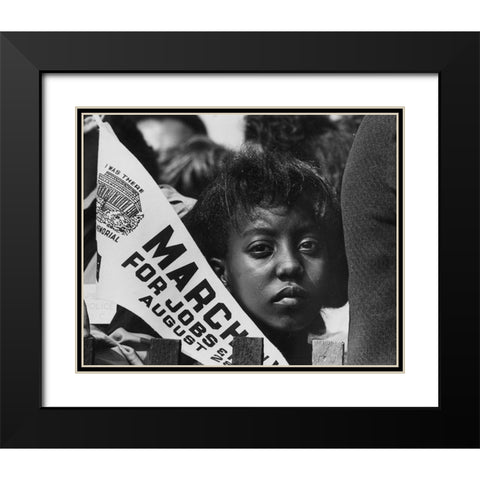 Young Woman at the Civil Rights March on Washington-D.C. with a Banner Black Modern Wood Framed Art Print with Double Matting by U.S. Archives