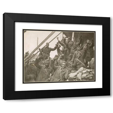 WWI The famous 369th arrive in New York City Black Modern Wood Framed Art Print with Double Matting by U.S. Archives