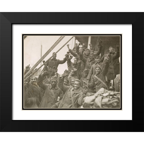 WWI The famous 369th arrive in New York City Black Modern Wood Framed Art Print with Double Matting by U.S. Archives