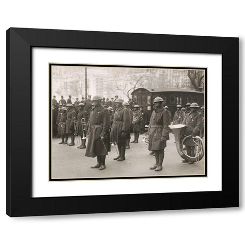 WWI Lieutenant James Europe and his Famous Jazz Band of the 369th Colored Infantry in the Parade on Black Modern Wood Framed Art Print with Double Matting by U.S. Archives
