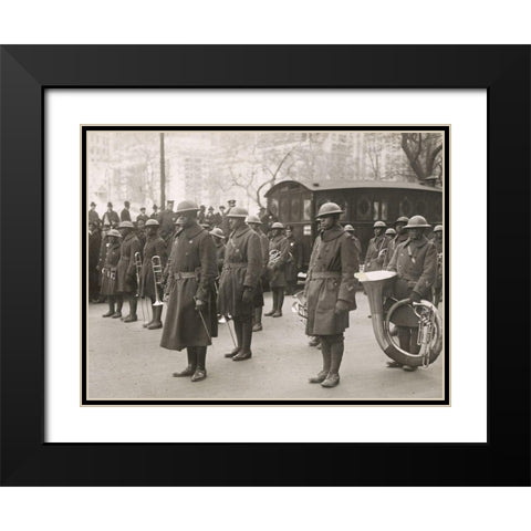 WWI Lieutenant James Europe and his Famous Jazz Band of the 369th Colored Infantry in the Parade on Black Modern Wood Framed Art Print with Double Matting by U.S. Archives