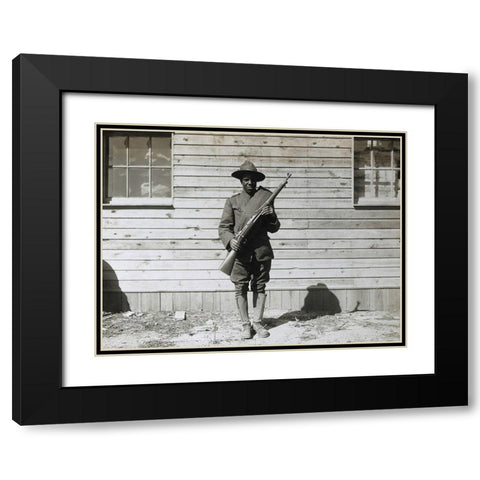 WWI Colored member of the telephone and telegraph battalion at Camp Upton-Long Island Black Modern Wood Framed Art Print with Double Matting by U.S. Archives