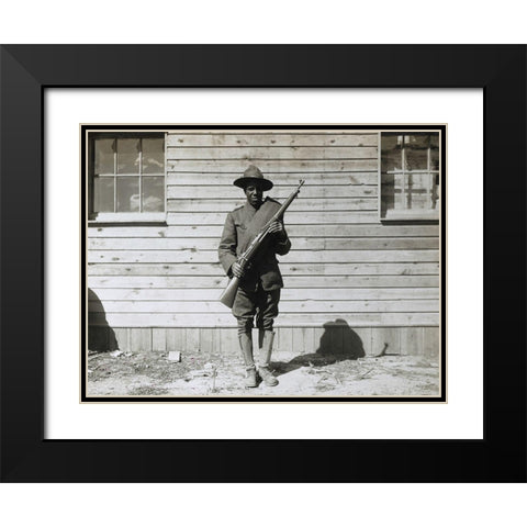 WWI Colored member of the telephone and telegraph battalion at Camp Upton-Long Island Black Modern Wood Framed Art Print with Double Matting by U.S. Archives